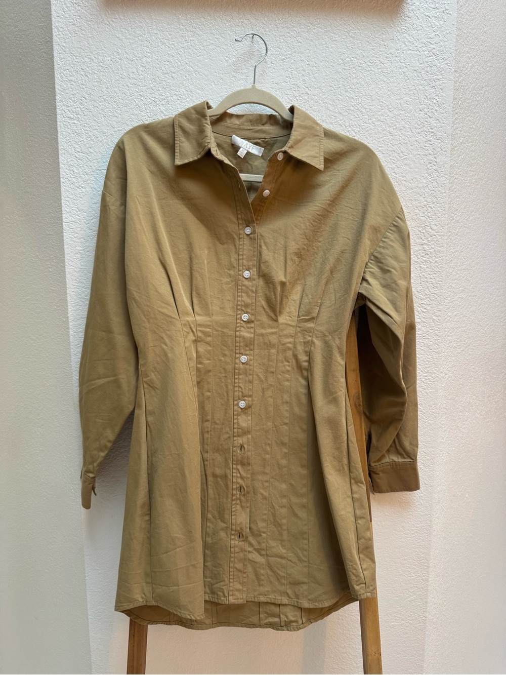 WAYF Libby Tailored Button-Front Shirt Dress in Camel Cotton - Picture 2 of 11